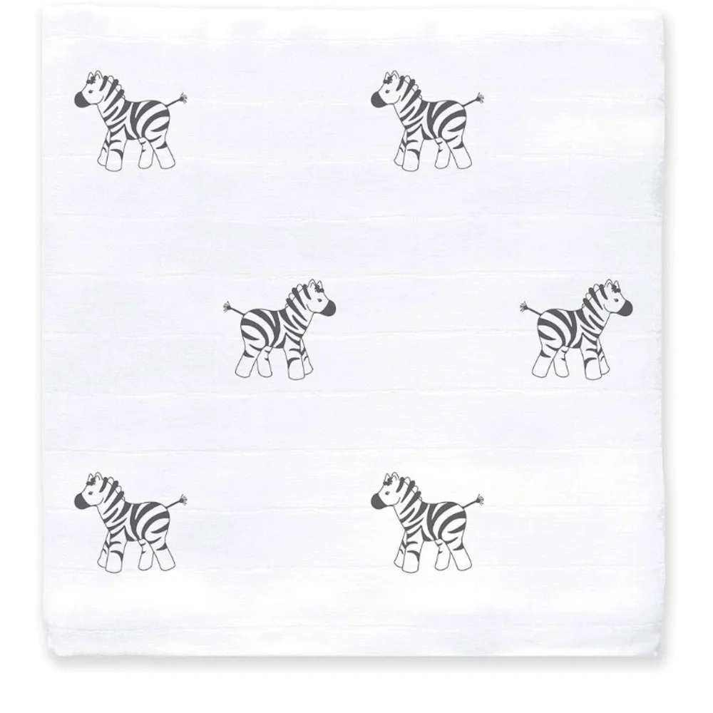 AMAZING BABY Zebra Print White Muslin Newborn Swaddle Cotton Blanket